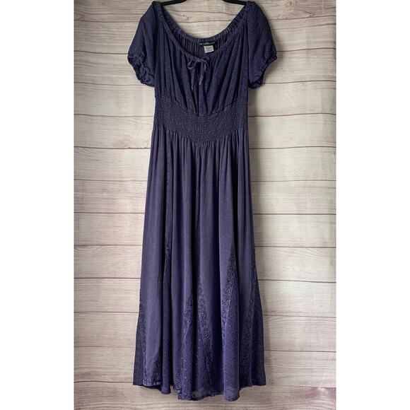 The Pyramid Collection Boho Purple Peasant Maxi Dress Floral Embroidery Size L - Picture 1 of 16